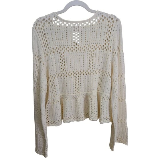 Lucky Brand NWT Open Stitch Peplum Long Sleeve Sweater Cream Size XL - Picture 3 of 11